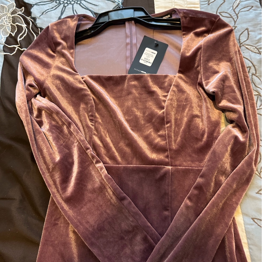 Plum Velvet Long Sleeve Dress
